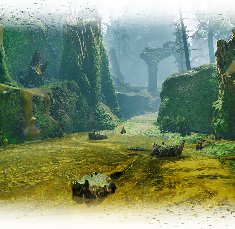 Ambiente de jogo 3d de ruínas antigas na floresta